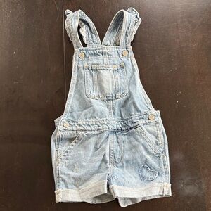 GAP Light Wash Denim Short Overalls with Heart Patch